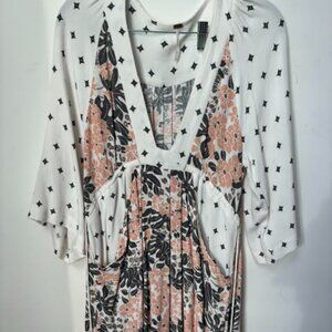 Free People Mini Dress Floral Deep V Neck Drawstring Size XS New
